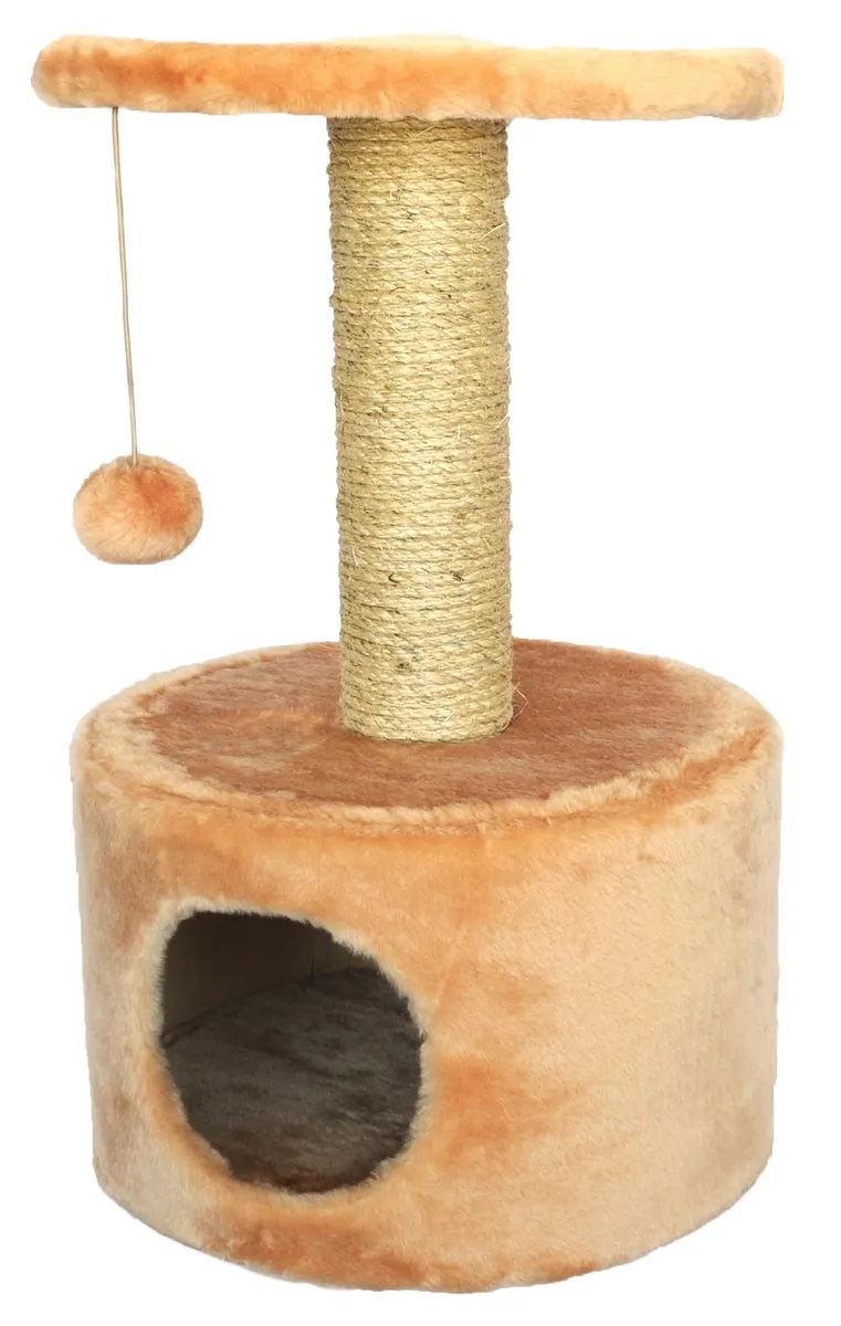 Домик-когтеточка круглый для кошек бежевый Шурум-бурум 38х38х60см