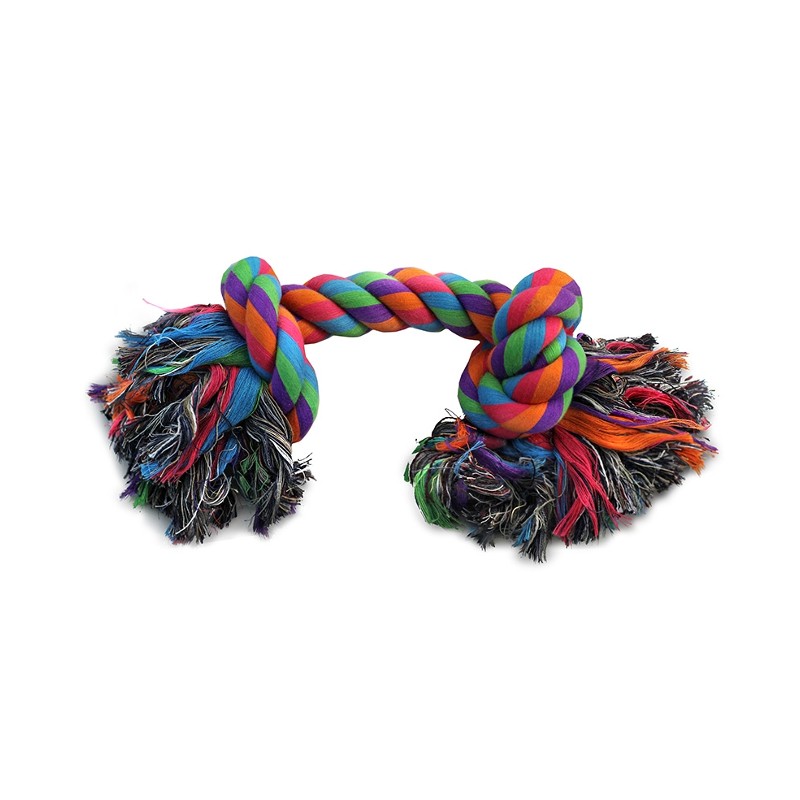 Игрушка веревка-канат 2 узла для собак цветная Triol 340 -350г