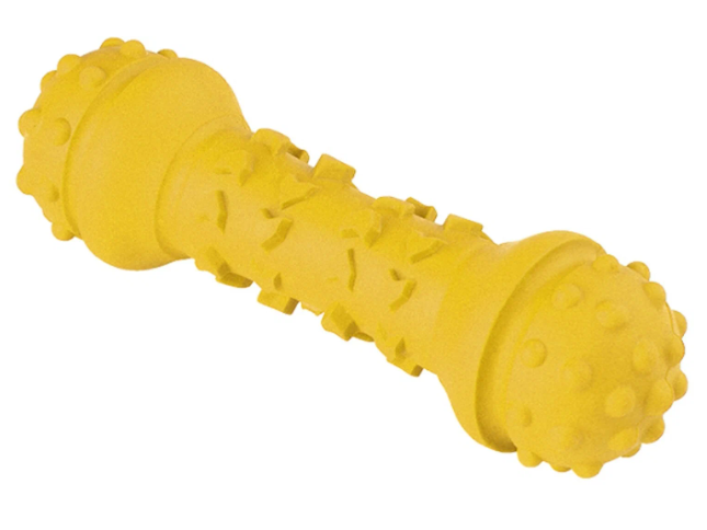 Игрушка гантель дентальная для собак желтая Mr.kranch 18см с ароматом сливок