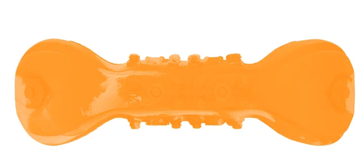 Игрушка гантель дентальная с пищалкой для собак оранжевая Mr.kranch 22см с ароматом бекона