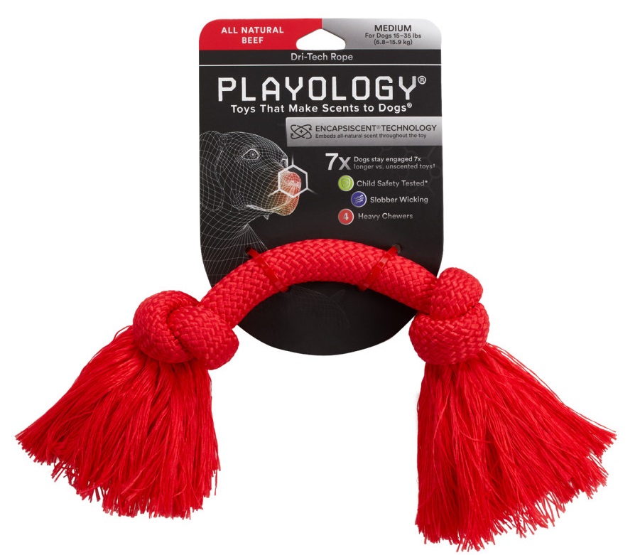 Игрушка канат жевательный для собак красный Playology dri-tech средний с ароматом говядины