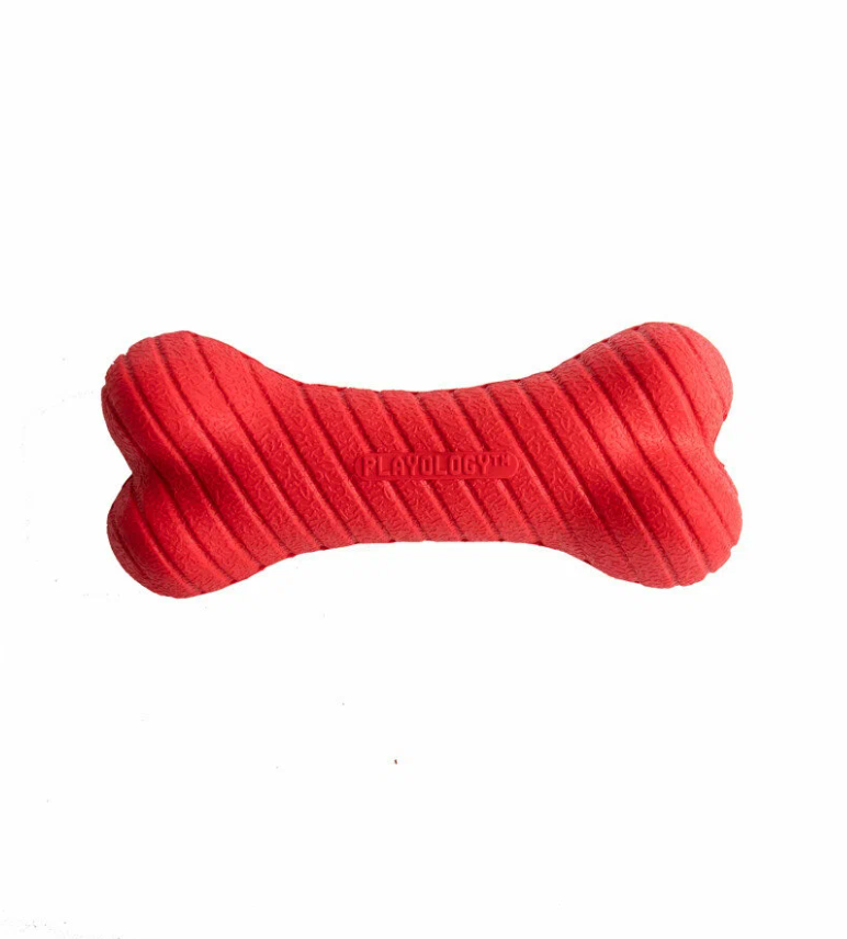 Игрушка косточка жевательная двухслойная для собак красная Playology большая с ароматом говядины