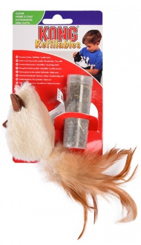 Игрушка мышь полевка с перьями для кошек Kong плюш 15см с кошачьей мятой