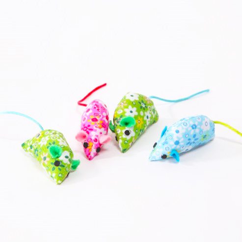 Игрушка мышь текстильная с цветами для кошек Шурум-бурум 5см n4