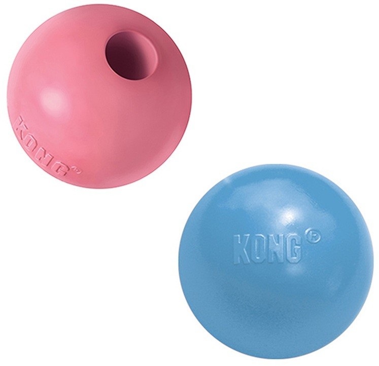 Игрушка мяч для лакомств щенков розовый/голубой Kong puppy 6см