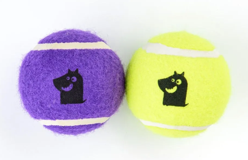 Игрушка мяч теннисный для собак желтый/фиолетовый Mr.kranch набор средний 6.3см n2