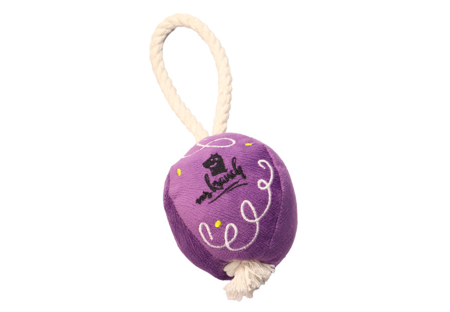 Игрушка шарик новогодний с канатом для собак мелких и средних пород фиолетовый Mr.kranch 20х9х9см