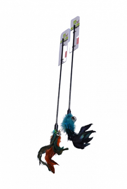 Игрушка-дразнилка перья на палочке с колокольчиком для кошек Nunbell микс 30919-0116