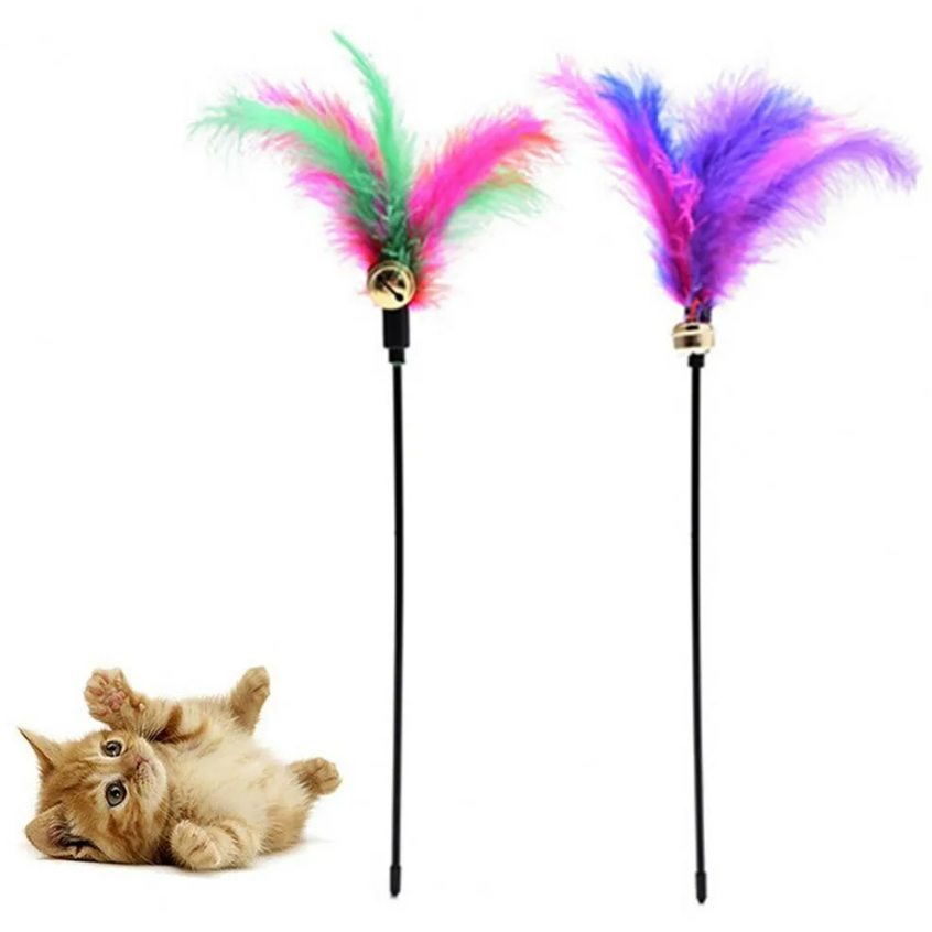 Игрушка-дразнилка перья на палочке с пружинкой и колокольчиком для кошек Nunbell микс 30919-0117