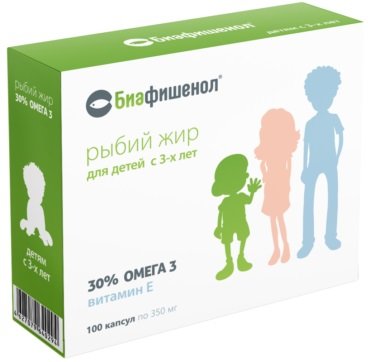Рыбий жир биафишенол с вит Е для детей с 3-х лет 350мг N 100