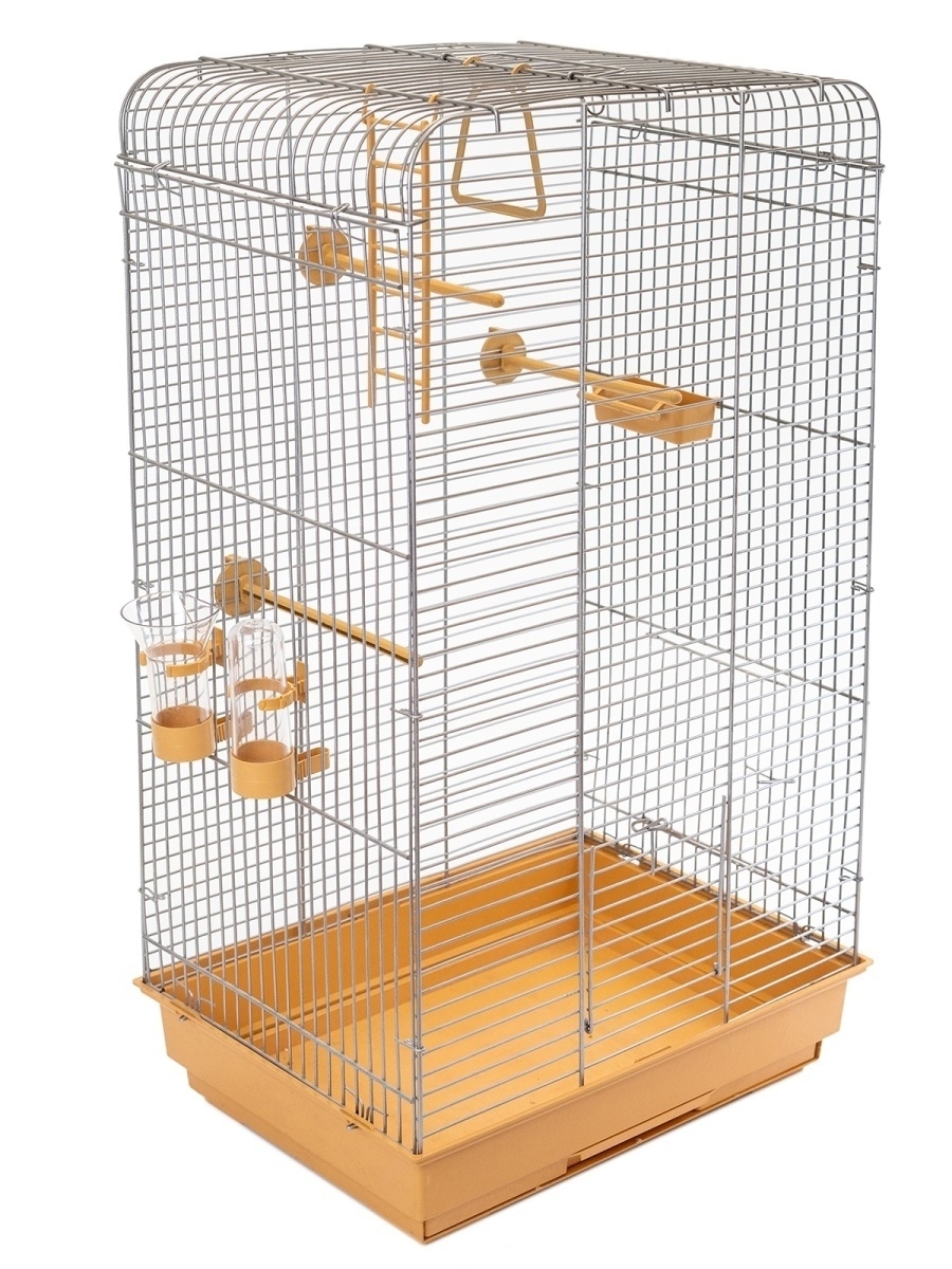 Клетка для птиц бежевая Дарэлл eco тоша с поилкой, кормушкой и жердочками 41х30х76см