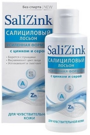Лосьон Салицинк салициловый с цинком и серой для жирной и комбинированной кожи без спирта 100 мл