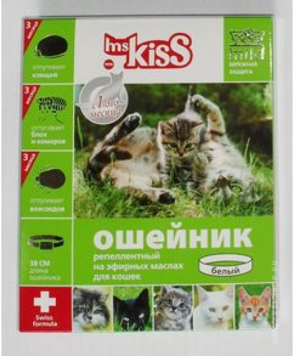 Ms.kiss ошейник репеллент для кошек с 3 мес антипаразитарный белый 38см