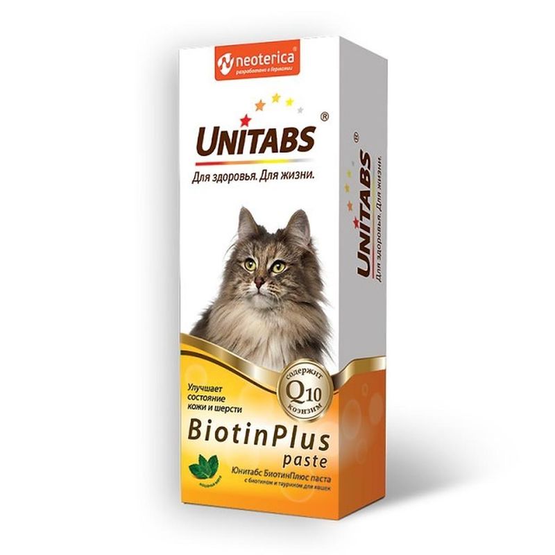 Unitabs паста для кошек 120 мл biotinplus кожа и шерсть с биотином и таурином q10