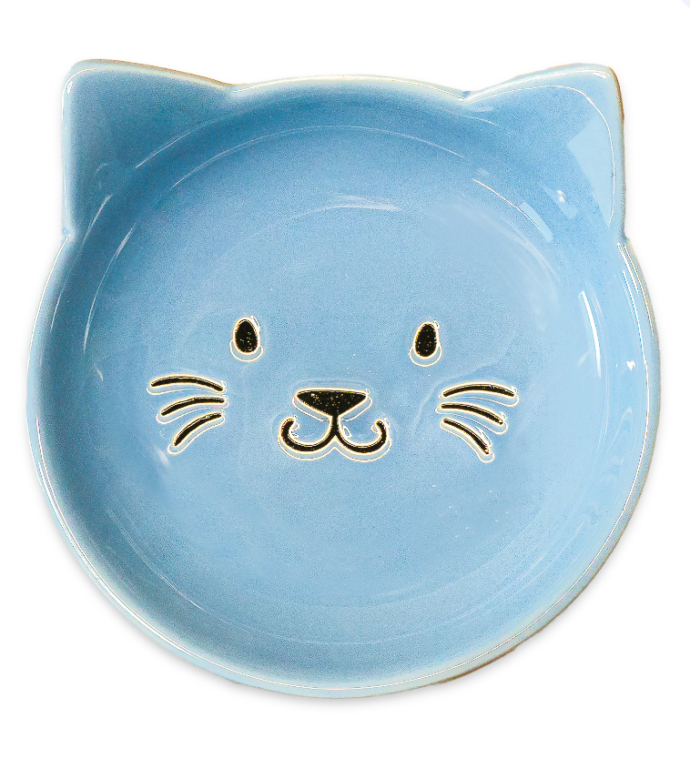 Блюдце керамическое для кошек голубое Mr.kranch мордочка кошки 80 мл