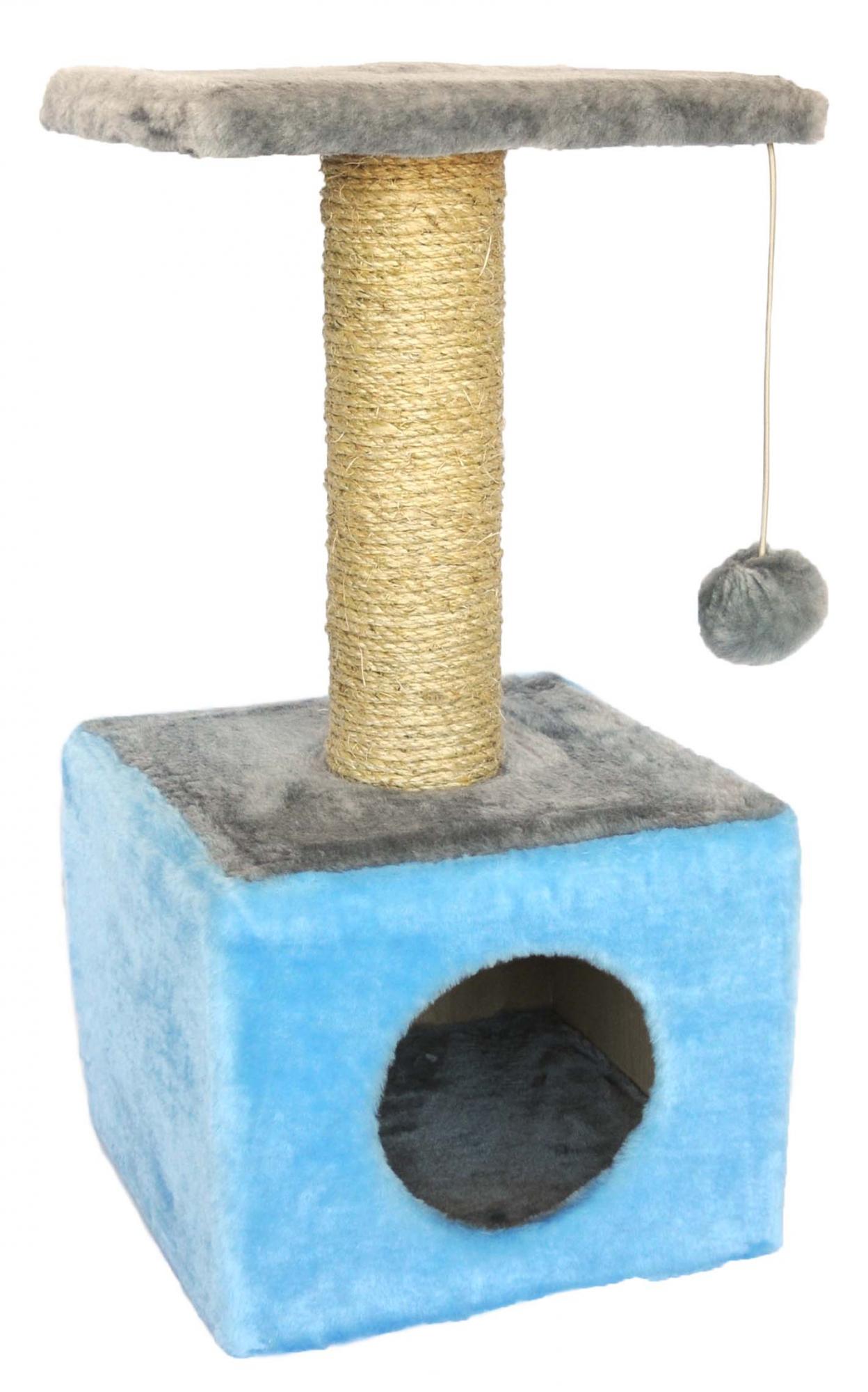 Домик-когтеточка квадратный для кошек голубой Шурум-бурум 30х30х60см