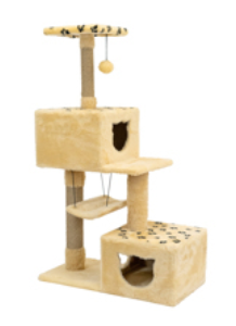 Домик-когтеточка квадратный три уровня с двумя домиками и гамаком для кошек бежевый Дарэлл eco баюн мех джут 72х36х124.5см
