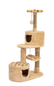 Домик-когтеточка круглый три уровня с двумя домиками и гамаком для кошек бежевый Дарэлл eco матроскин мех джут 72х36х124.5см