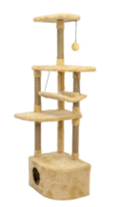 Домик-когтеточка угловой четыре уровня с домиком и гамаком для кошек бежевый Чип прайден мех джут 48х48х150см