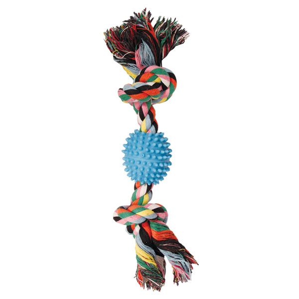 Игрушка веревка 2 узла мяч шипы для собак цветная Triol 140 -150г xj0057