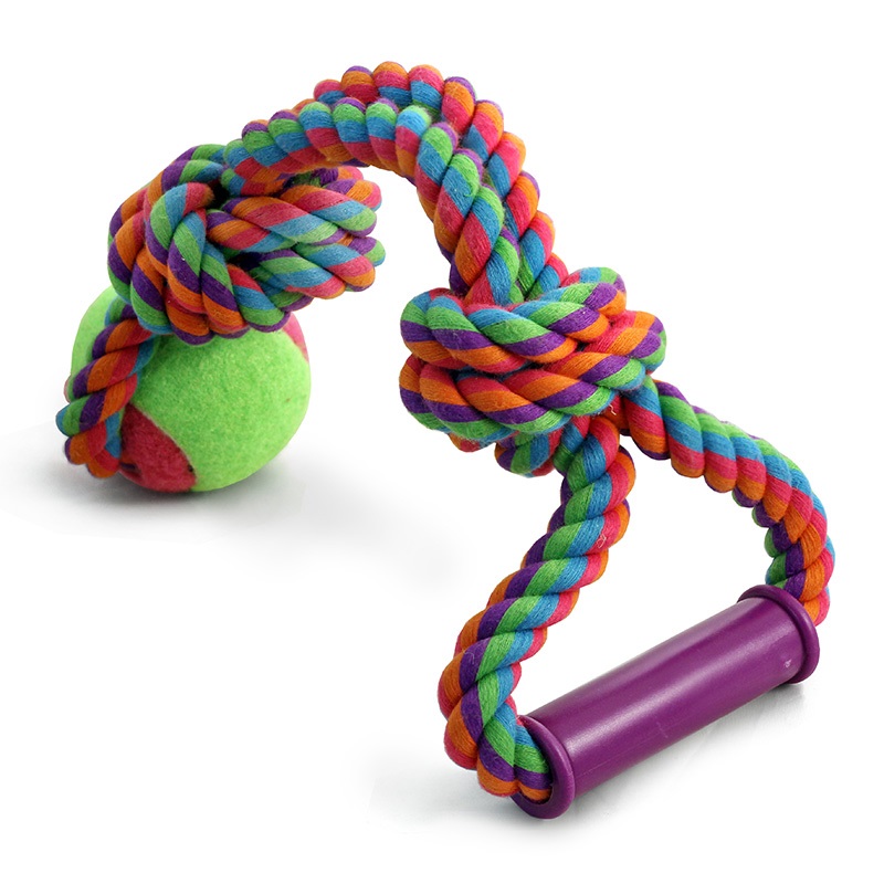 Игрушка веревка-канат ручка 2 узла и мяч для собак цветная Triol 43см
