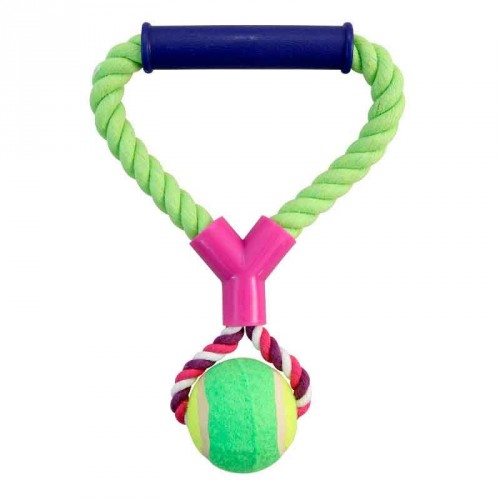 Игрушка веревка-канат ручка мяч для собак цветная Triol 25см