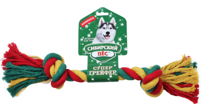 Игрушка грейфер веревка 2 узла для собак цветная Сибирский пес 2.2х26см