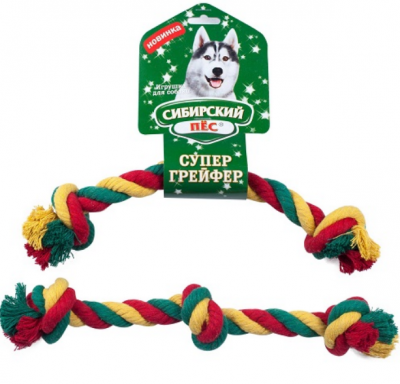 Игрушка грейфер веревка 3 узла для собак цветная Сибирский пес 2.2х34см