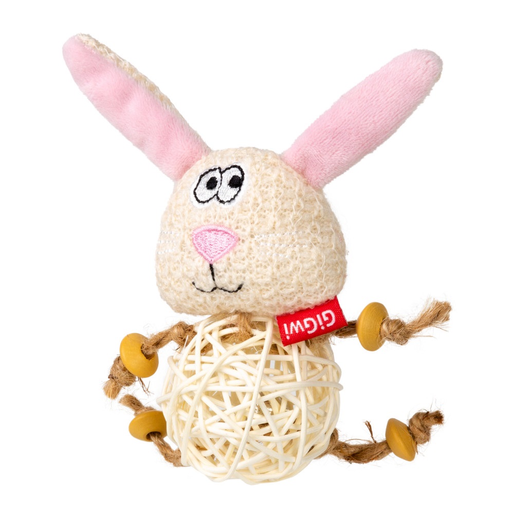 Игрушка заяц с плетеным мячиком и колокольчиком для кошек Gigwi