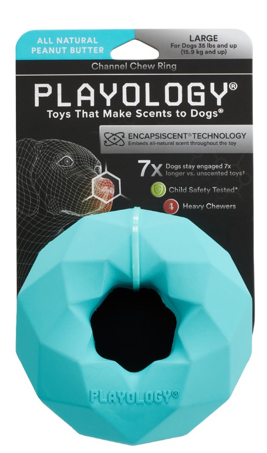 Игрушка кольцо-многогранник жевательное хрустящее для собак голубое Playology channel chew ring с ароматом арахиса
