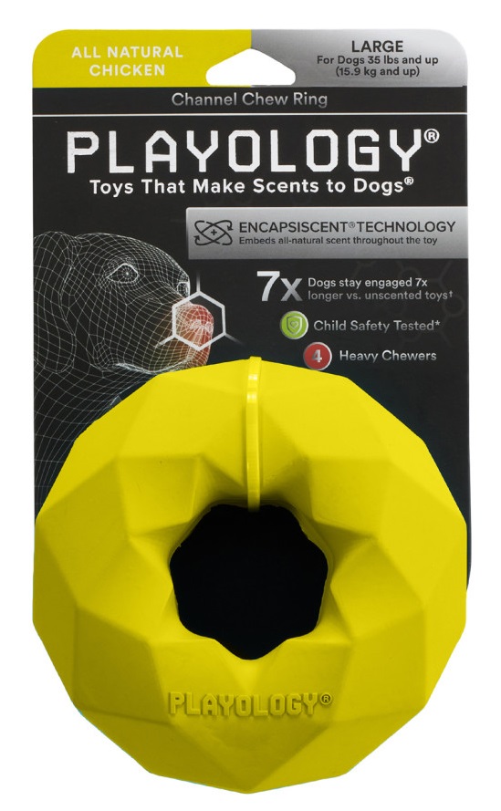 Игрушка кольцо-многогранник жевательное хрустящее для собак желтое Playology channel chew ring с ароматом курицы