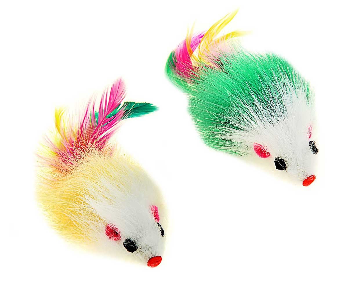 Игрушка мышь для кошек Брава мех с перьями 5см