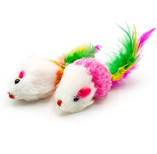 Игрушка мышь с хвостом из перьев для кошек Сибирская кошка