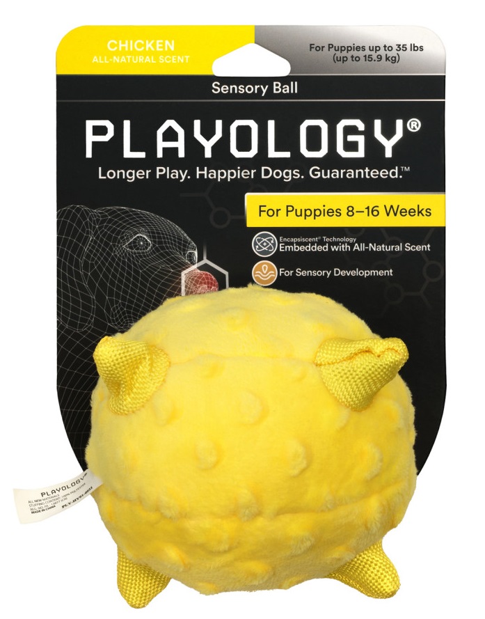 Игрушка мяч сенсорный плюшевый для щенков желтый Playology puppy sensory ball 11см с ароматом курицы