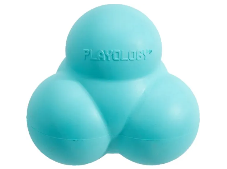 Игрушка мяч тройной жевательный хрустящий для щенков голубой Playology squeaky bounce ball с ароматом арахиса