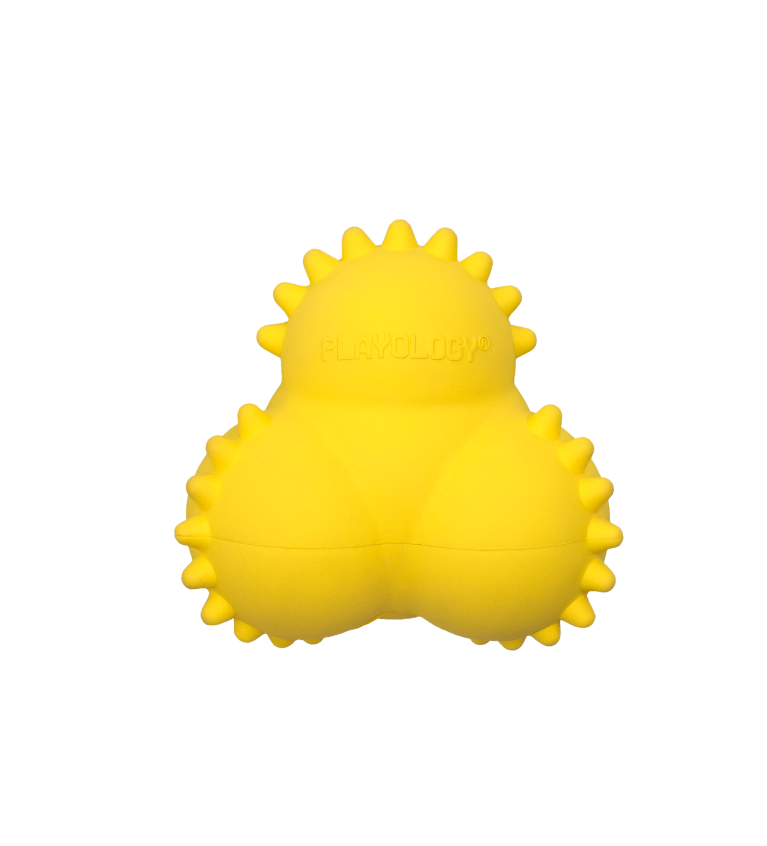 Игрушка мяч тройной жевательный хрустящий для щенков желтый Playology squeaky bounce ball с ароматом курицы