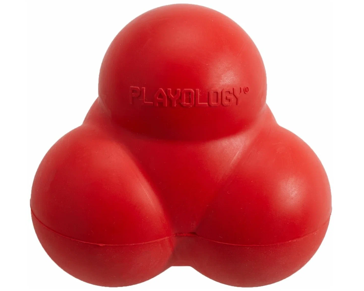 Игрушка мяч тройной жевательный хрустящий для щенков красный Playology squeaky bounce ball с ароматом говядины