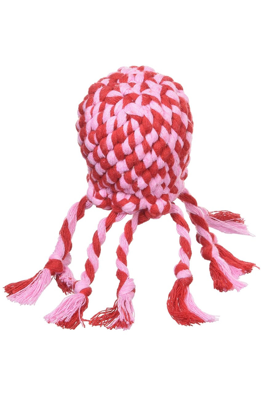 Игрушка плетеная в виде осьминога для средних и мелких собак Premium pet с латексным мячом внутри