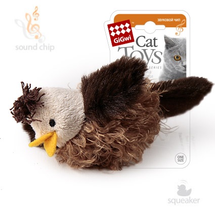 Игрушка птичка со звуковым чипом для кошек Gigwi мех 75223