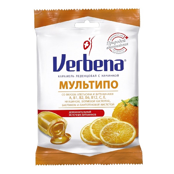 Леденцы Вербена-Мультипо апельсиновая карамель пак 60г