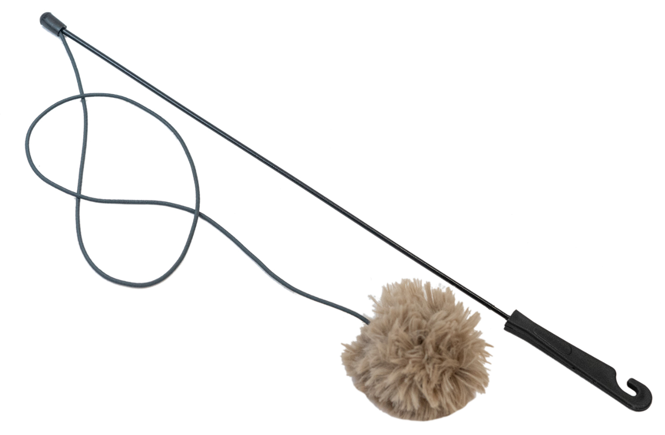 Игрушка удочка-дразнилка с шуршиком 4см с пищалкой на резинке 70см коричневая Zoom мех
