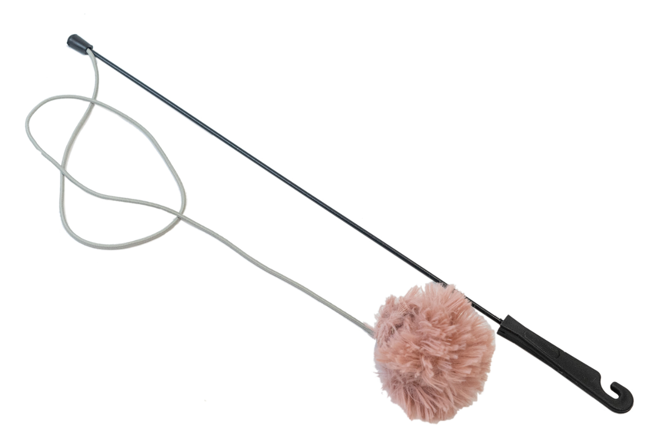 Игрушка удочка-дразнилка с шуршиком 4см с пищалкой на резинке 70см розовая Zoom мех