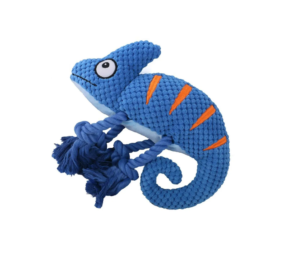 Игрушка хамелеон плюшевый с канатиками и пищалкой для собак синяя Mr.kranch 26см