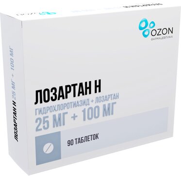 Лозартан-Н таб п/о плен 25мг+100мг N 90