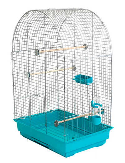 Клетка для птиц бирюзовая Дарэлл eco кеша с поилкой, кормушкой и жердочками 42х30х65см