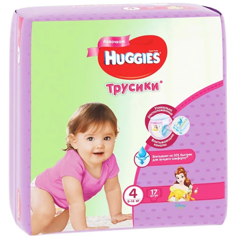 Подгузники-трусики Huggies для девочек (размер 4) 9-14 кг N 17