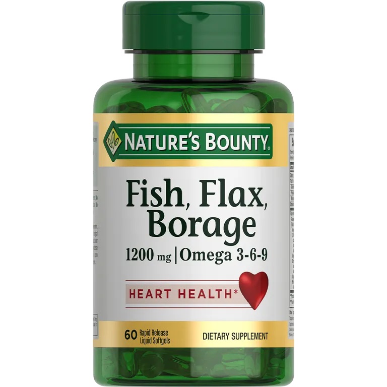 Natures Bounty Fish Flax Borage 1200мг омега 3-6-9 капс 1786мг N 60