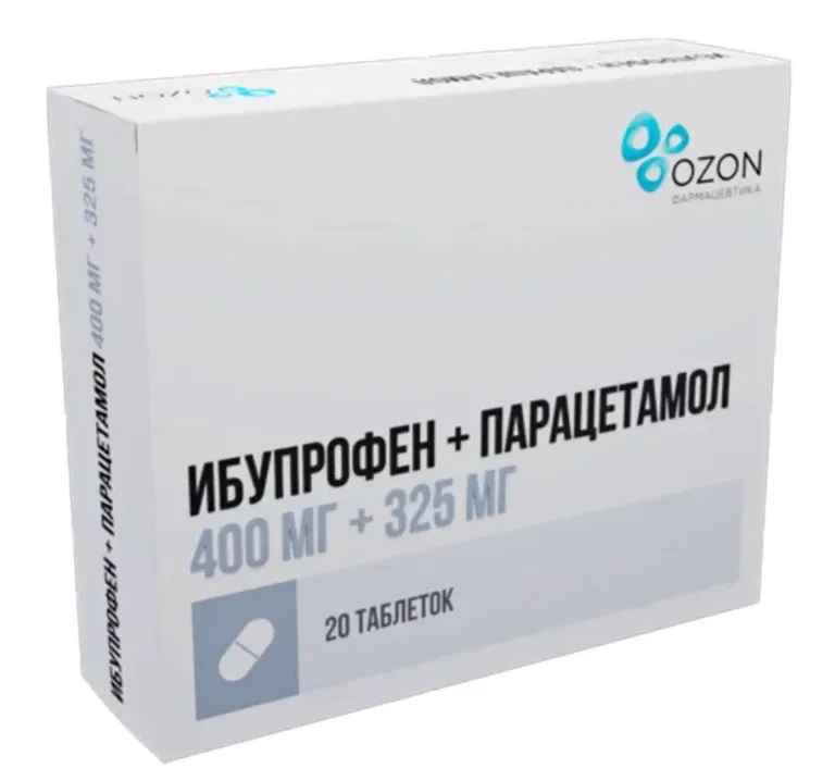 Ибупрофен + парацетамол тб п/об пленочной 400мг+325мг n20