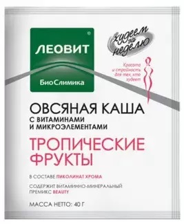 Леовит биослимика каша овсяная Тропические фрукты с витаминами и микроэлементами 40 г