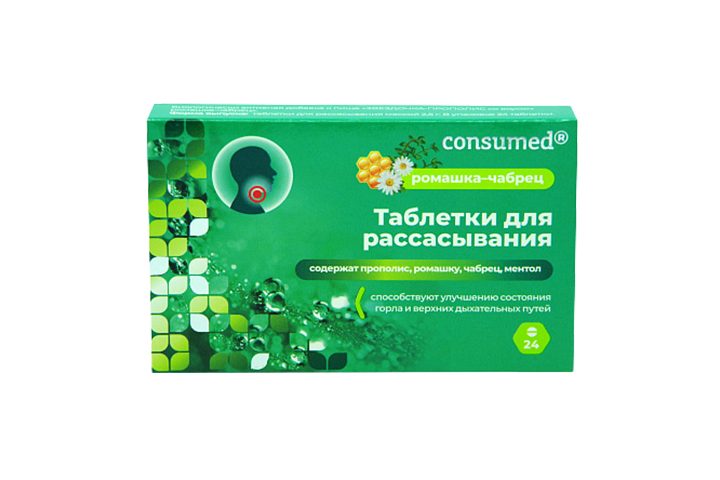 Консумед тб д/рассасывания с прополисом ромашка/чебрец №24
